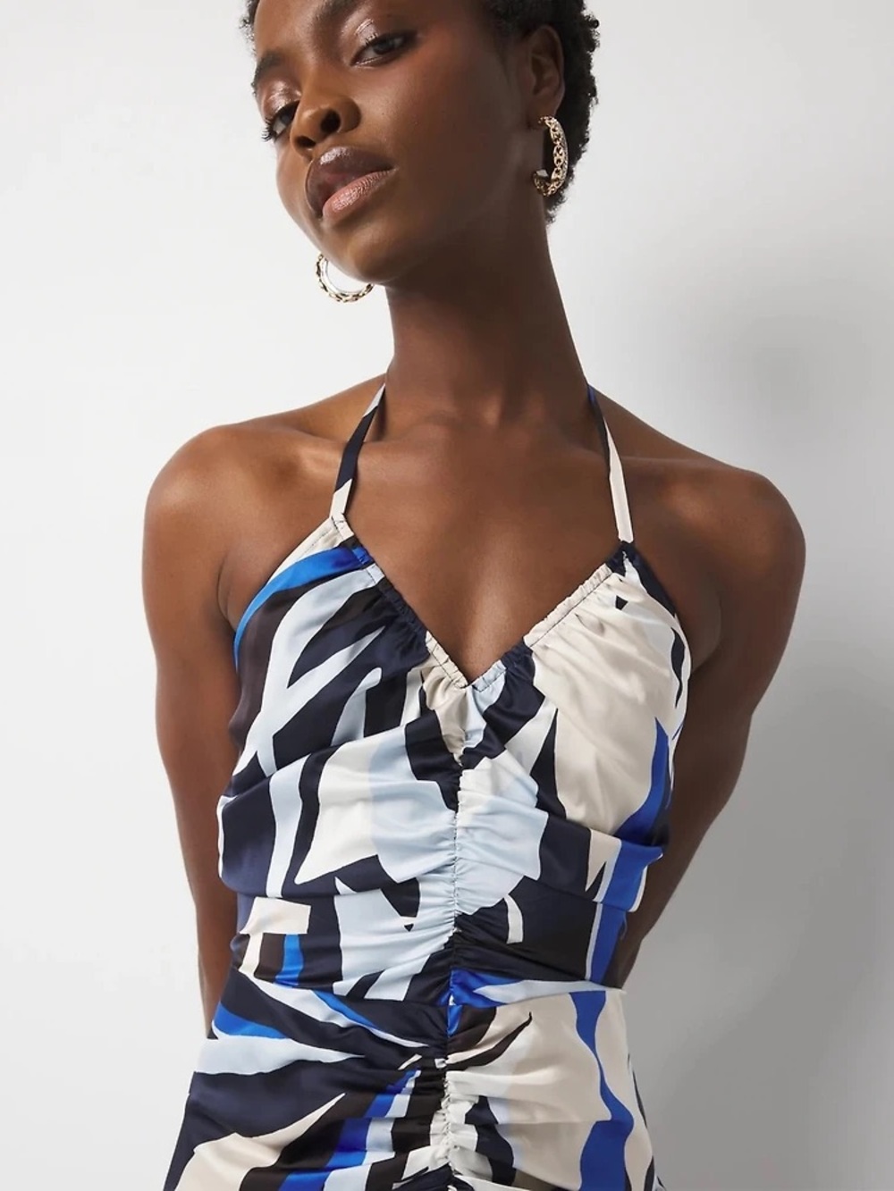 White House Black Market Ruched Tropical Print Halter Maxi Dress Size 6 NWT - Picture 2 of 12